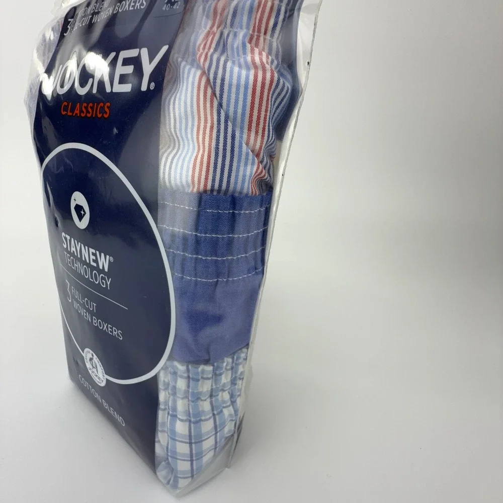 Jockey Classics 3 Pack Full-Cut Woven Boxers XL 40-42 Blue White Plaid‎ Stripe